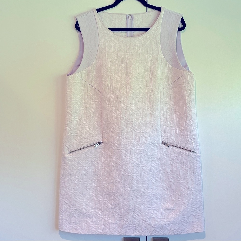 J Crew (Factory?) Lavender Geometric Jacquard Shift Dress Zip Pockets Size 14